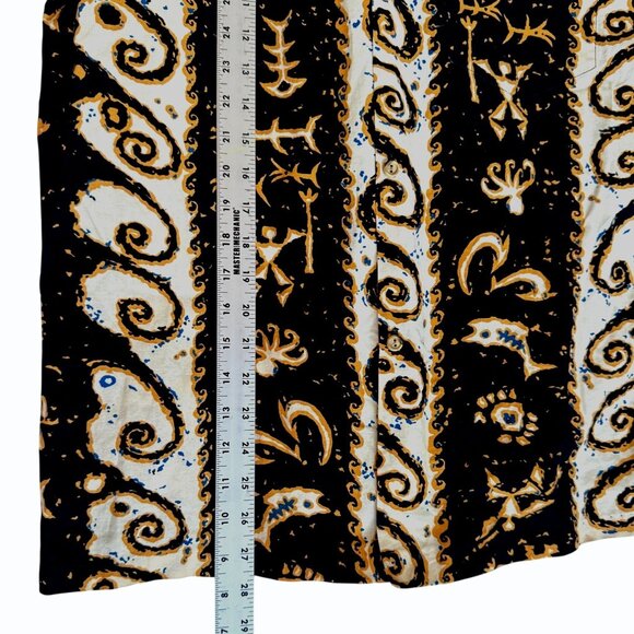 VTG RJC Hawaiian Shirt Mens M Tribal Print Black Cream Short Sleeve Aloha - Picture 7 of 9
